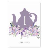 Bridal Tea Shower Paars Teapot Table Number Kaart (Voorkant)