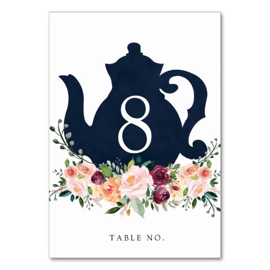 Bridal Tea Shower Teapot Table Number Kaart (Achterkant)