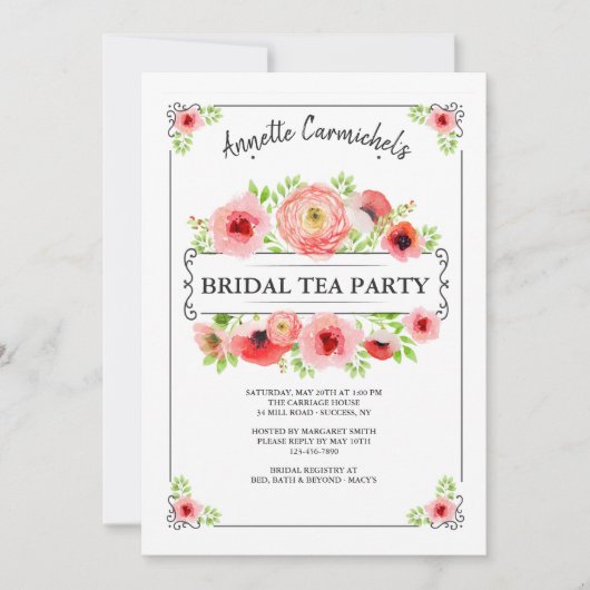 Bridal Tea Shower Uitnodiging (Voorkant)
