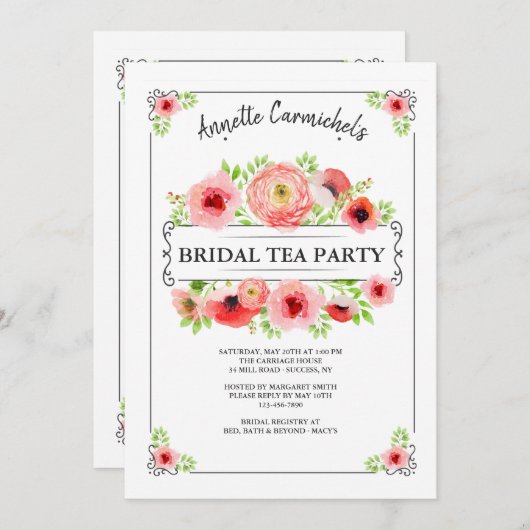 Bridal Tea Shower Uitnodiging (Voorkant / Achterkant)