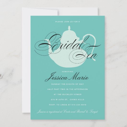 Bridal Tea Silver Tea Pot Elegant Vrijgezellenfees Kaart (Voorkant)