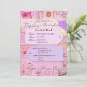 Bridal Travel Shower: roze en paarse invi Kaart (Staand voorkant)