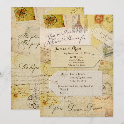 Bridal Travel Shower-thema in crème en tan Kaart (Voorkant / Achterkant)