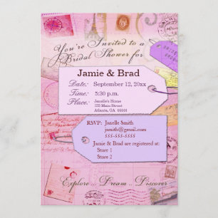 Bridal Travel Shower-thema in roze en paars Kaart