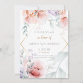 Bridal | Trendy Coral en Lila Aquarelle Peonies Kaart (Voorkant)