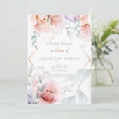 Bridal | Trendy Coral en Lila Aquarelle Peonies Kaart (Staand voorkant)