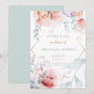 Bridal   Trendy Coral en Lila Aquarelle Peonies Kaart