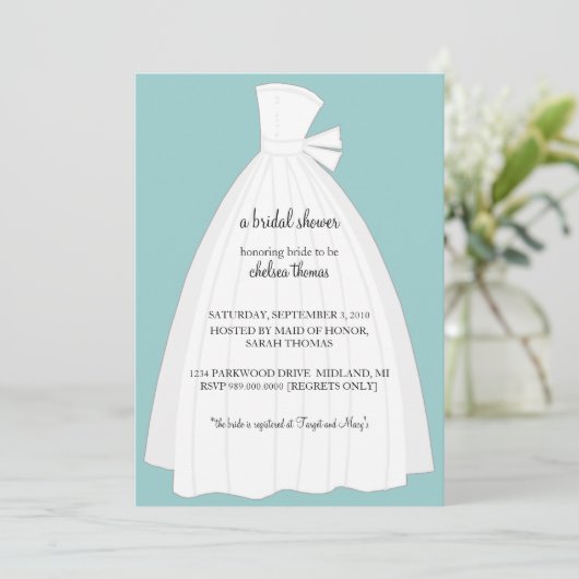 Bridal Uitnodiging van de Shower {Blauwgroen Blauw (Staand voorkant)