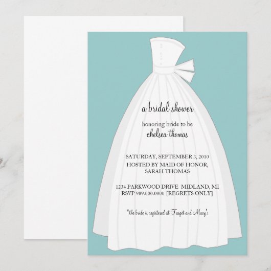 Bridal Uitnodiging van de Shower {Blauwgroen Blauw (Voorkant / Achterkant)