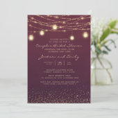 Bridal van de Burgundy Gold String Lights Couple Kaart (Staand voorkant)