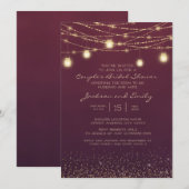 Bridal van de Burgundy Gold String Lights Couple Kaart (Voorkant / Achterkant)