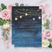 Bridal van de Navy Blue Gold String Lights Couple Kaart