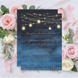 Bridal van de Navy Blue Gold String Lights Couple Kaart