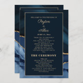 Bridal van het Navy Blue Marmer Wedding Programme Programmakaart (Voorkant / Achterkant)