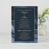 Bridal van het Navy Blue Marmer Wedding Programme Programmakaart (Staand voorkant)
