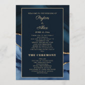 Bridal van het Navy Blue Marmer Wedding Programme Programmakaart (Voorkant)