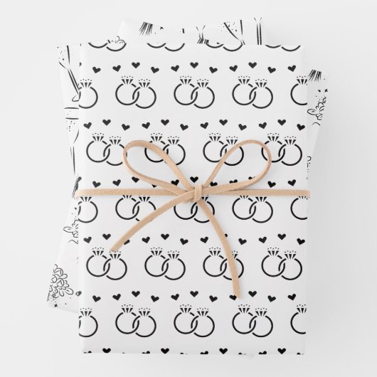 Bridal van zwarte en witte Floral/bruiloft Inpakpapier Vel (In situ)