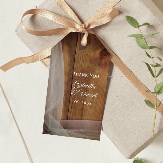 Bridal Veil Barn Wood country Weddenschap Favor Ta Cadeaulabel