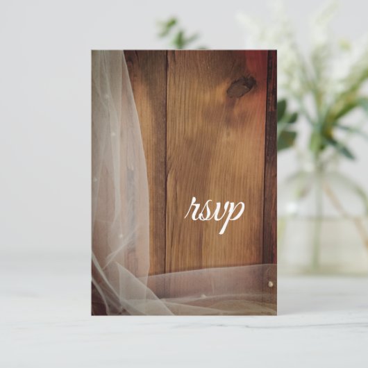 Bridal Veil Barn Wood Country Weddenschap RSVP Car (Staand voorkant)