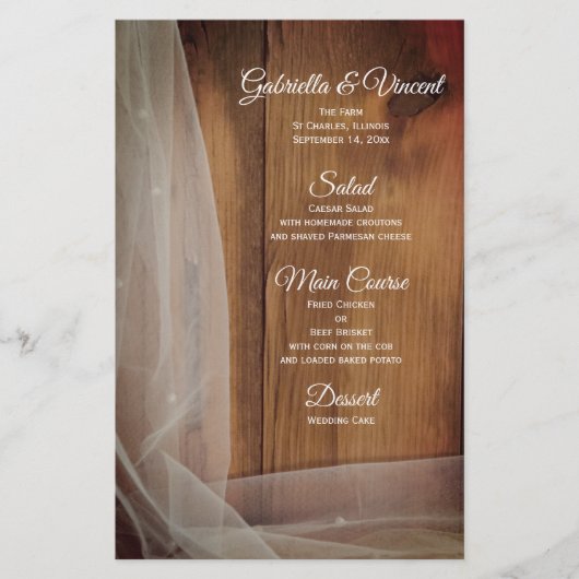 Bridal Veil en Barn Wood Country Wedding Menu (Voorkant)