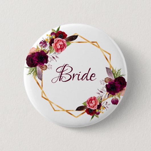 Bridal waterverkleurde bloemkolen grof goud ronde button 5,7 cm (Voorkant)