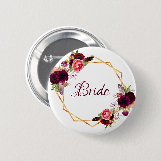 Bridal waterverkleurde bloemkolen grof goud ronde button 5,7 cm (Voorkant /achterkant)