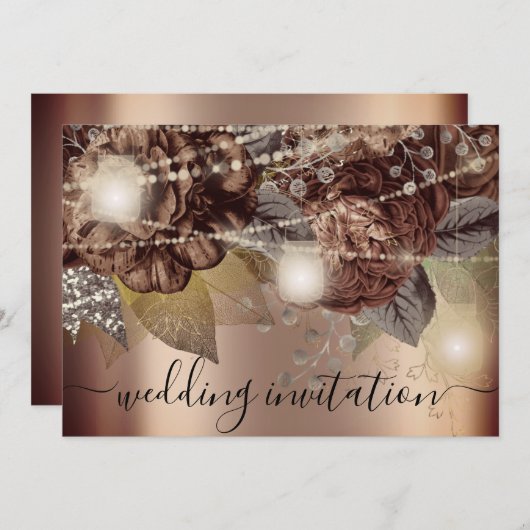 Bridal Weddenschap Roos Gold Brown Rozen Lichten Kaart (Voorkant / Achterkant)