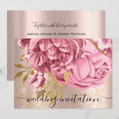 Bridal Weddenschap Roze Rose Gold Flowers Rozen Kaart (Voorkant / Achterkant)