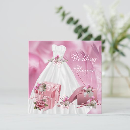 Bridal Weddenschap  White Pink Dress Kaart (Staand voorkant)