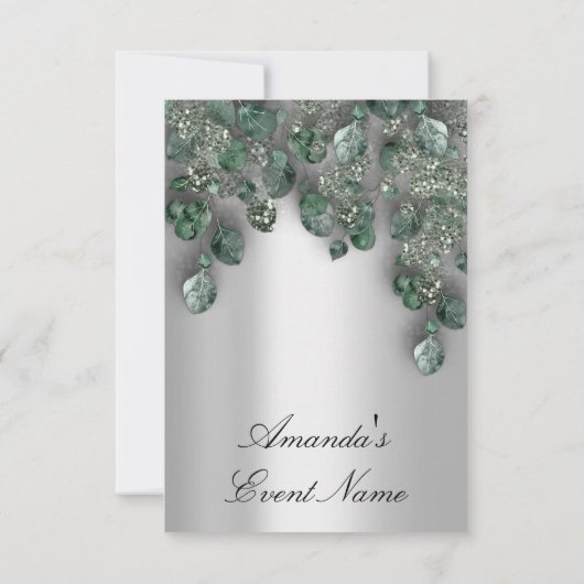 Bridal Weddi Glitter SmokyGray Eucalyptus Greenery Kaart (Achterkant)