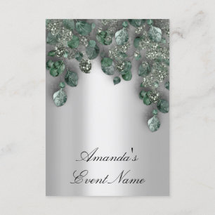 Bridal Weddi Glitter SmokyGray Eucalyptus Greenery Kaart