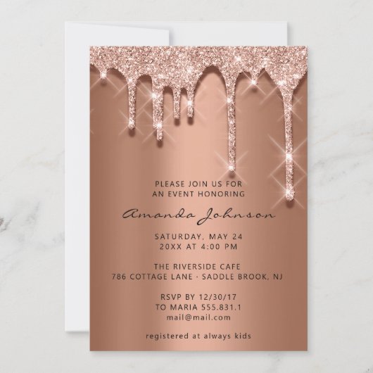 Bridal Wedding Birthday 16e Roos 3D Drips Coopper Kaart (Voorkant)