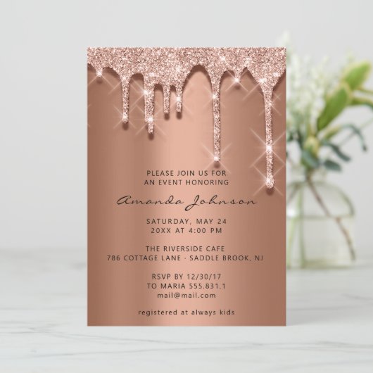 Bridal Wedding Birthday 16e Roos 3D Drips Coopper Kaart (Staand voorkant)