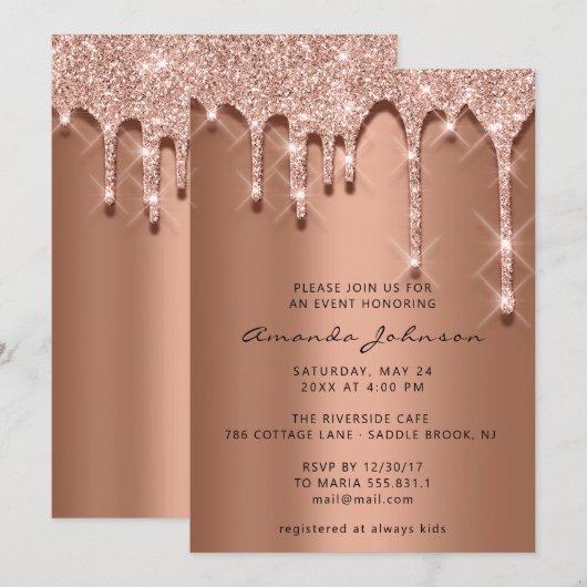 Bridal Wedding Birthday 16e Roos 3D Drips Coopper Kaart (Voorkant / Achterkant)