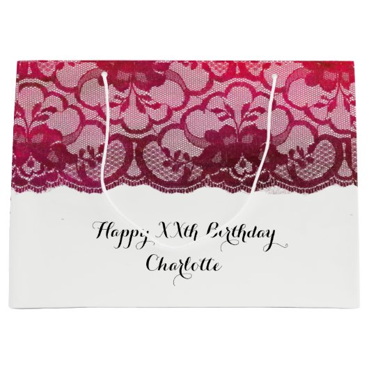 Bridal Wedding Birthday Burgundy Ruby Pink Lace Groot Cadeauzakje (Voorkant)