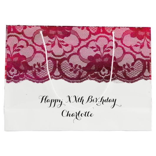 Bridal Wedding Birthday Burgundy Ruby Pink Lace Groot Cadeauzakje (Achterkant)