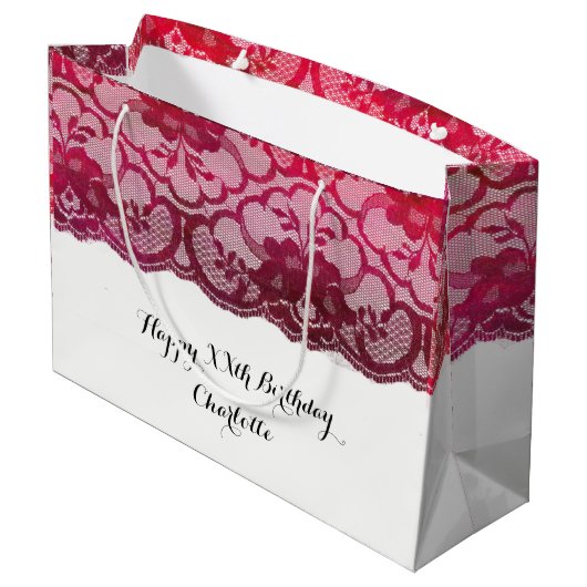 Bridal Wedding Birthday Burgundy Ruby Pink Lace Groot Cadeauzakje (Achterkant Gekanteld)