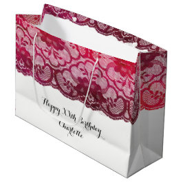 Bridal Wedding Birthday Burgundy Ruby Pink Lace Groot Cadeauzakje