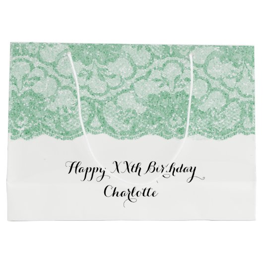 Bridal Wedding Birthday Mint Green Floral Lace Large Cadeautasje (Achterkant)