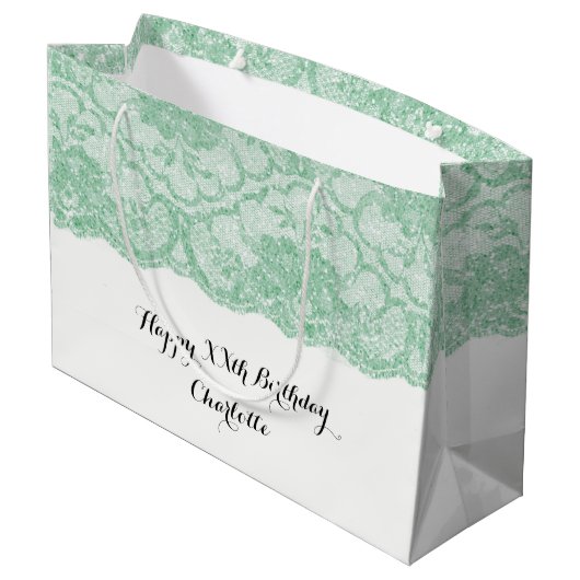 Bridal Wedding Birthday Mint Green Floral Lace Large Cadeautasje (Achterkant Gekanteld)