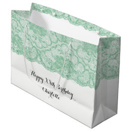 Bridal Wedding Birthday Mint Green Floral Lace Large Cadeautasje