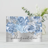 Bridal Wedding Blue Silver Grey Rozen Floral Kaart (Staand voorkant)