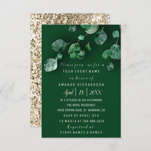 Bridal Wedding Eucalyptus Greenery Gold Glitter Kaart (Voorkant / Achterkant)