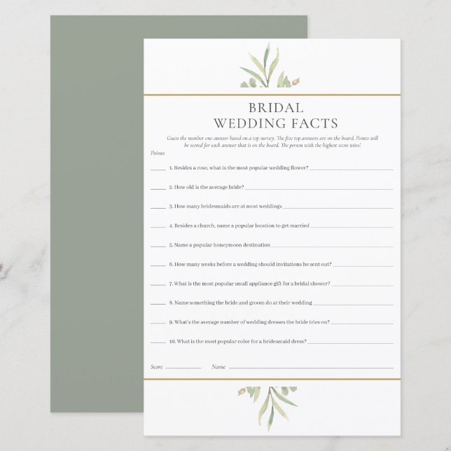 Bridal Wedding Facts Shower Game (Voorkant / Achterkant)