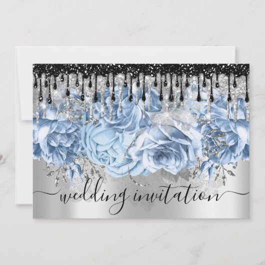 Bridal Wedding Glitter Drift Blue Silver Grey Invi Kaart (Voorkant)