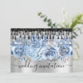 Bridal Wedding Glitter Drift Blue Silver Grey Invi Kaart (Staand voorkant)