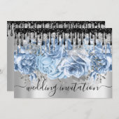 Bridal Wedding Glitter Drift Blue Silver Grey Invi Kaart (Voorkant / Achterkant)