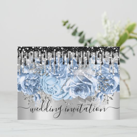 Bridal Wedding Glitter Drift Blue Silver Grey Kaart (Staand voorkant)