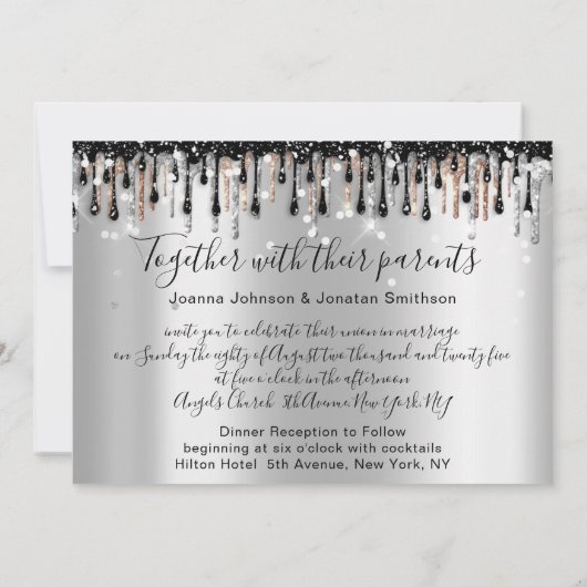 Bridal Wedding Glitter Drift Blue Silver Grey Kaart (Achterkant)