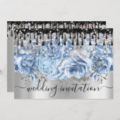 Bridal Wedding Glitter Drift Blue Silver Grey Kaart (Voorkant / Achterkant)